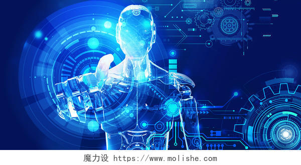 蓝色科技感机器人科技人工智能展板背景